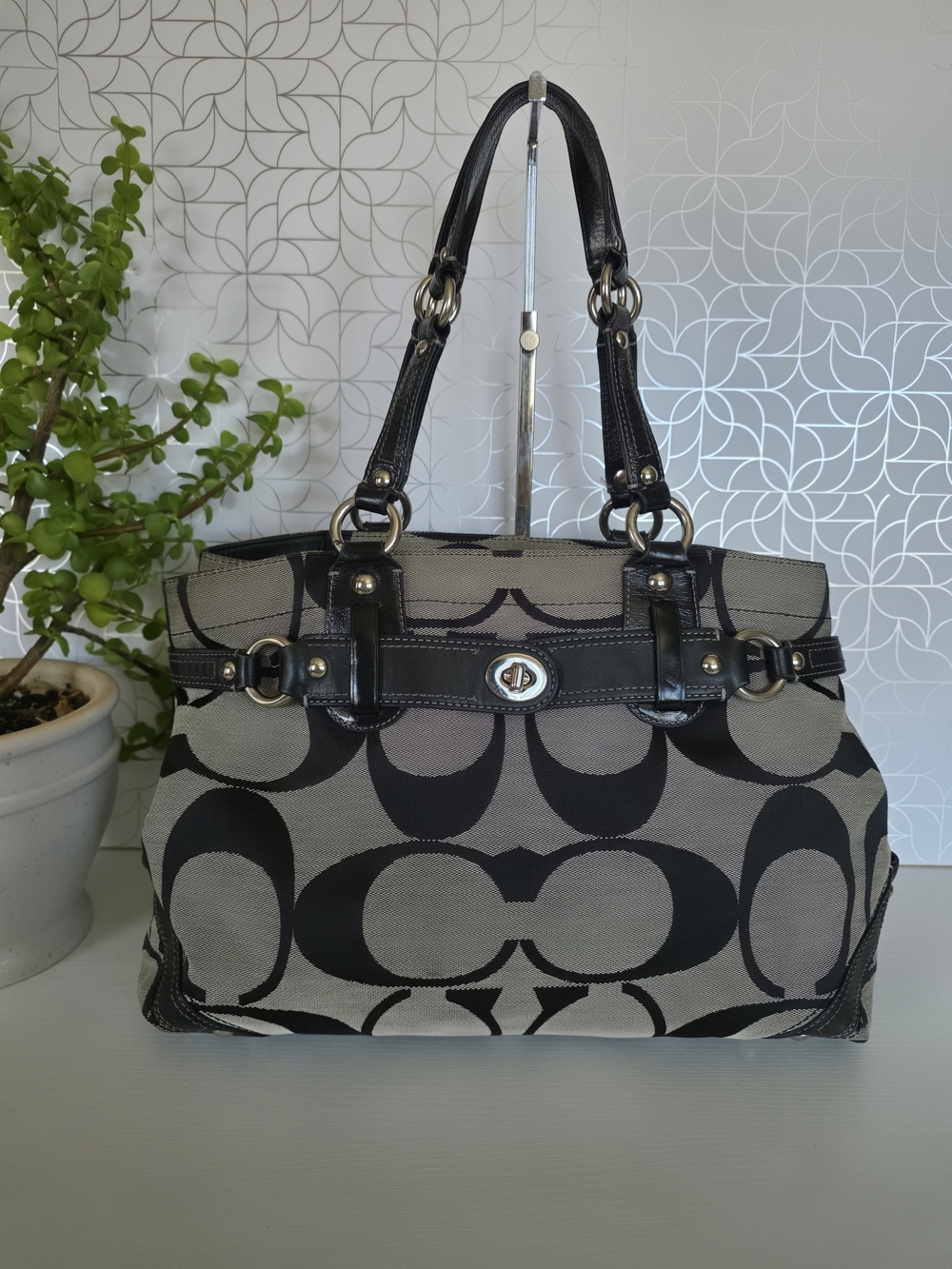 Y2K-era Coach Carly Signature Monogram Satchel Bag